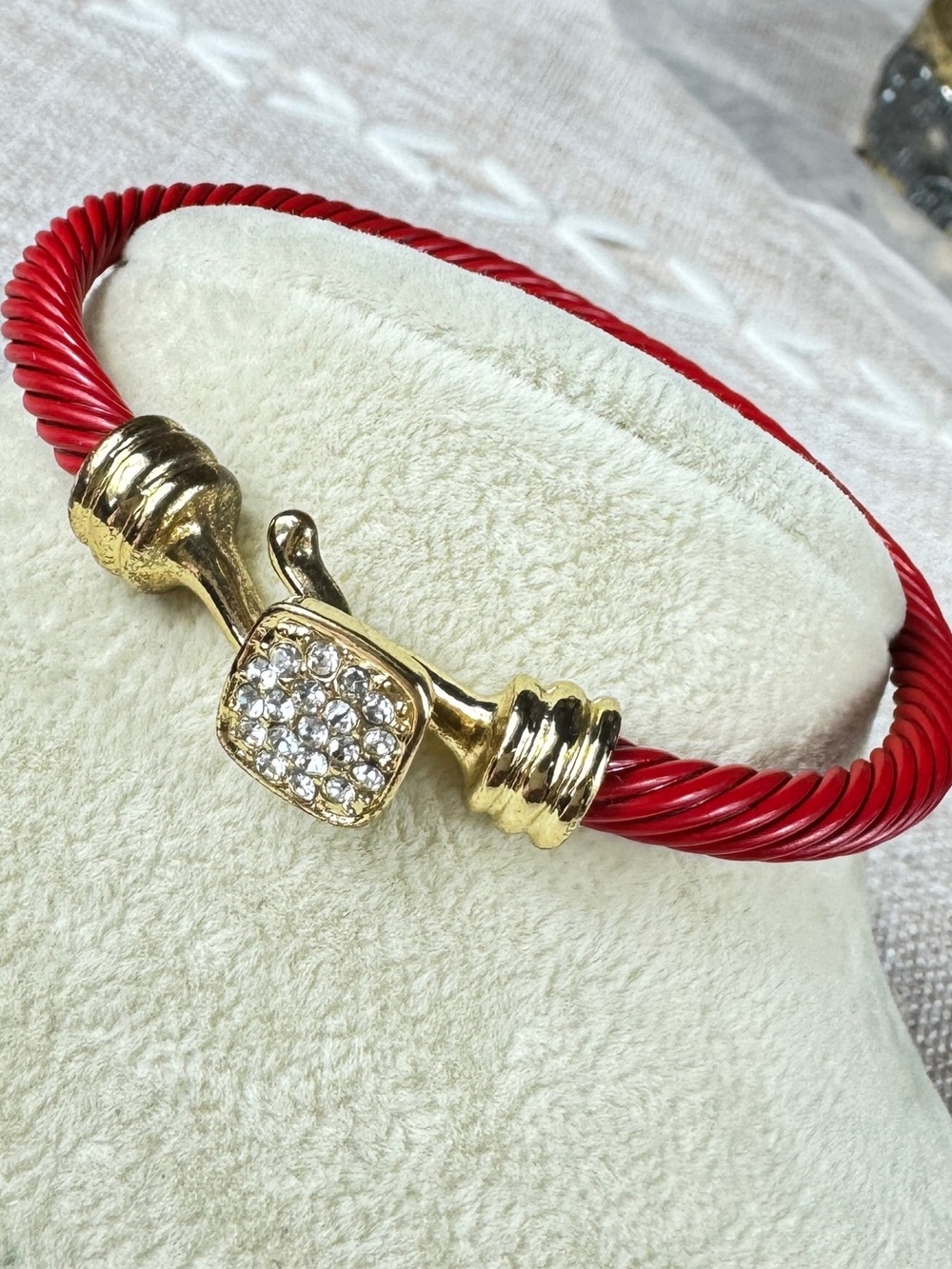 Red Twisted Cable Bracelet with Gold Accents